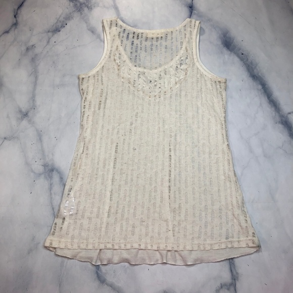 Miss Me White & Tan Destructed Chiffon Tank Top - Picture 4 of 8